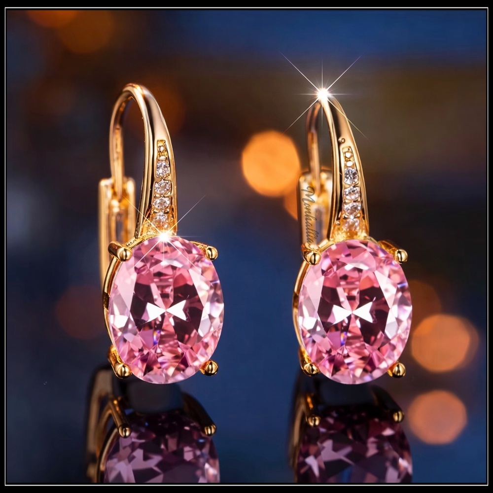 NEW 14K GOLD & PINK SAPPHIRE CRYSTAL EARRINGS